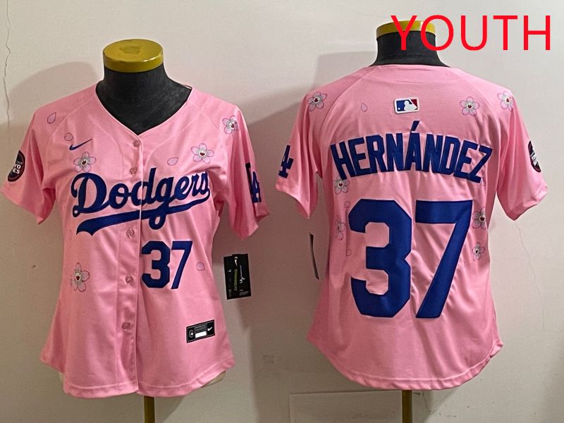 Youth Los Angeles Dodgers #37 Hernandz Pink Sakura Edition 2025 Nike MLB Jersey style 34